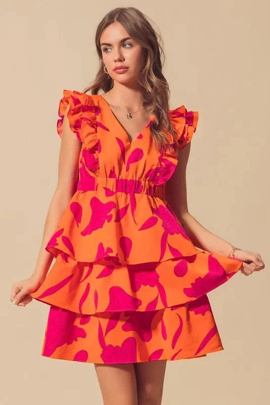 SO ME dresses SO ME Floral V Neck Layered Dress with Elasticized Waist