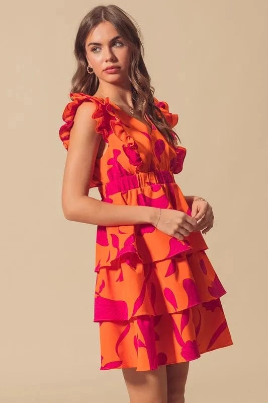 SO ME dresses SO ME Floral V Neck Layered Dress with Elasticized Waist