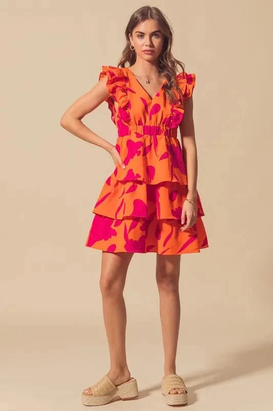 SO ME dresses SO ME Floral V Neck Layered Dress with Elasticized Waist