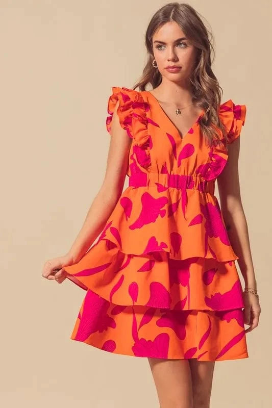 SO ME dresses SO ME Floral V Neck Layered Dress with Elasticized Waist