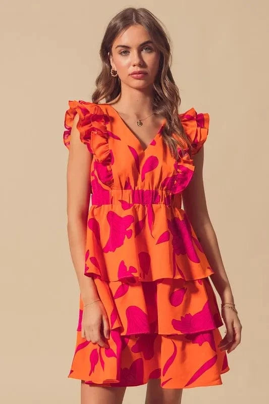 SO ME dresses SO ME Floral V Neck Layered Dress with Elasticized Waist