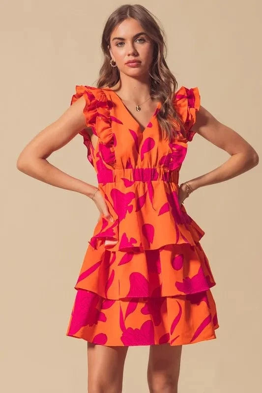 SO ME dresses SO ME Floral V Neck Layered Dress with Elasticized Waist
