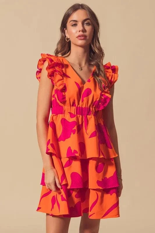 SO ME dresses SO ME Floral V Neck Layered Dress with Elasticized Waist
