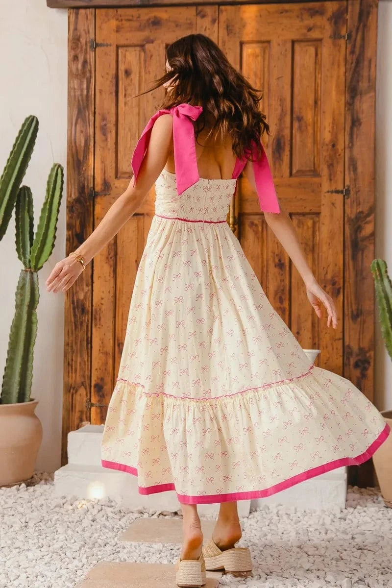 SO ME dresses SO ME Ribbon Flowy Maxi Dress with Contrast Trim