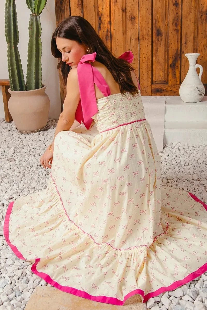 SO ME dresses SO ME Ribbon Flowy Maxi Dress with Contrast Trim