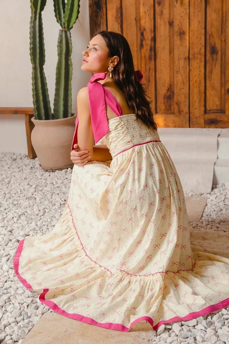 SO ME dresses SO ME Ribbon Flowy Maxi Dress with Contrast Trim