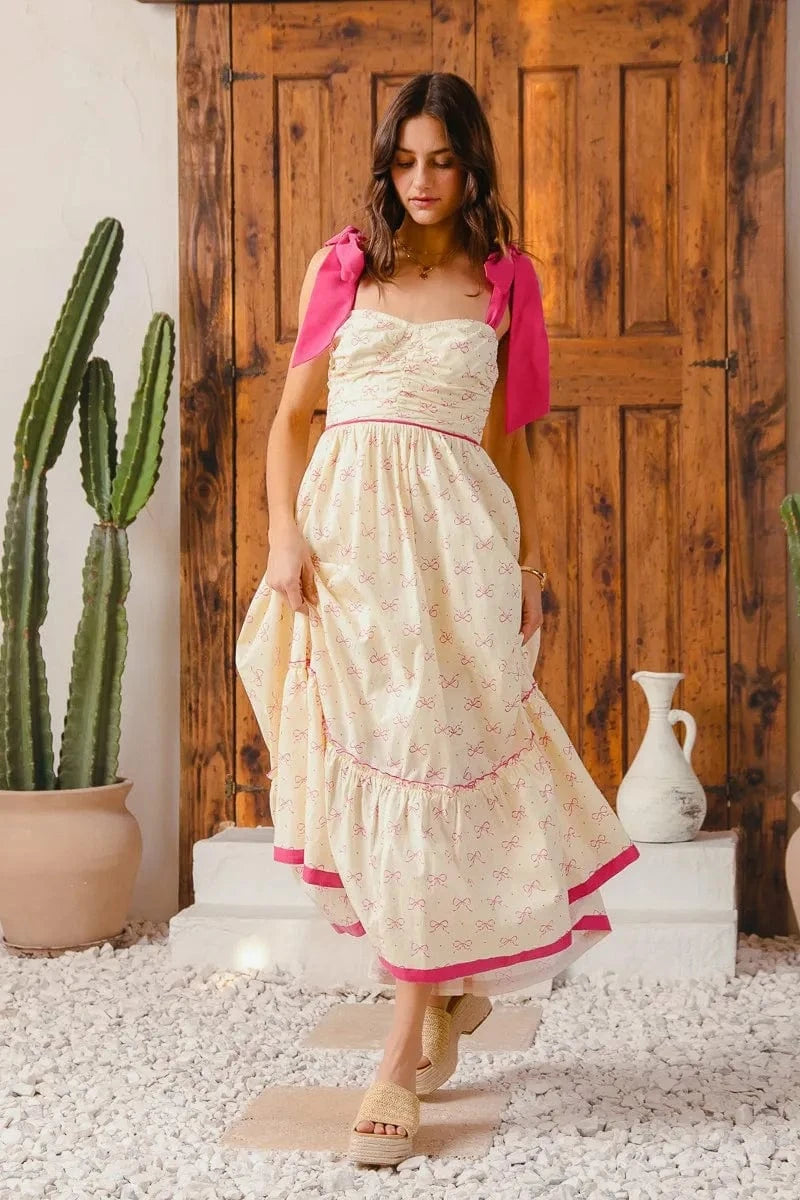 SO ME dresses SO ME Ribbon Flowy Maxi Dress with Contrast Trim