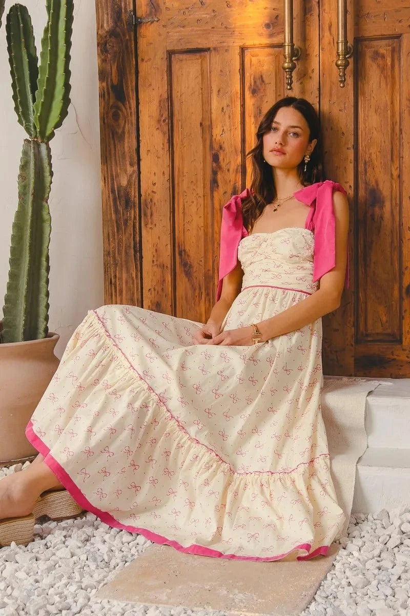 SO ME dresses SO ME Ribbon Flowy Maxi Dress with Contrast Trim