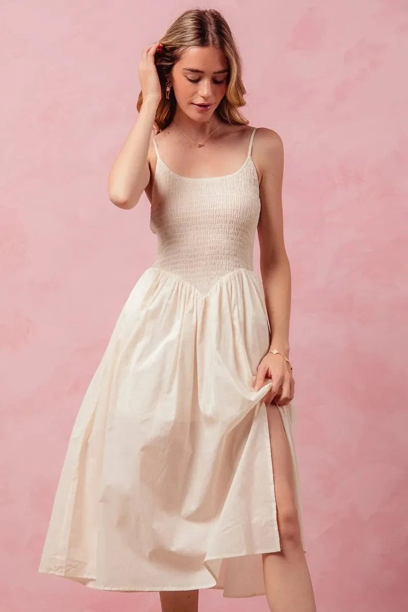 SO ME dresses SO ME Smocked Sleeveless Casual Everyday Dress With Slit