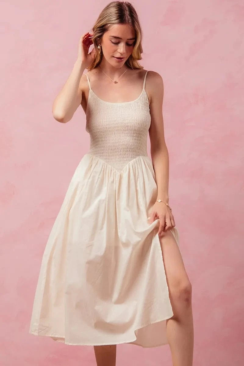 SO ME dresses SO ME Smocked Sleeveless Casual Everyday Dress With Slit