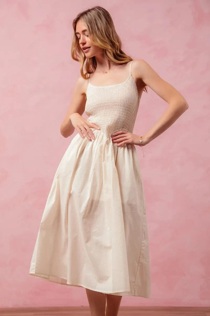 SO ME dresses SO ME Smocked Sleeveless Casual Everyday Dress With Slit