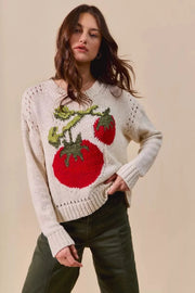SO ME Knit Tops CREAM MULTI / S SO ME Vegetable Round Neck Long Sleeve Sweater
