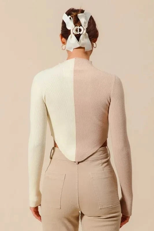 SO ME Knit Tops SO ME Color Block Fitted Crop Sweater Top