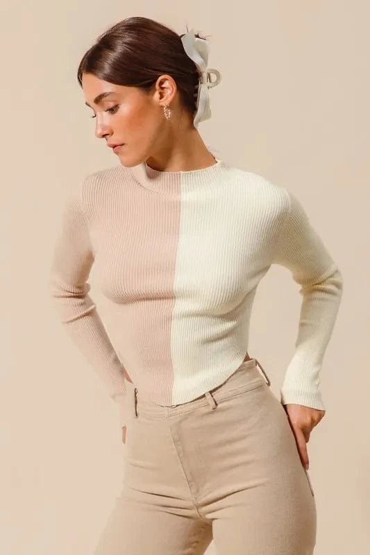 SO ME Knit Tops SO ME Color Block Fitted Crop Sweater Top