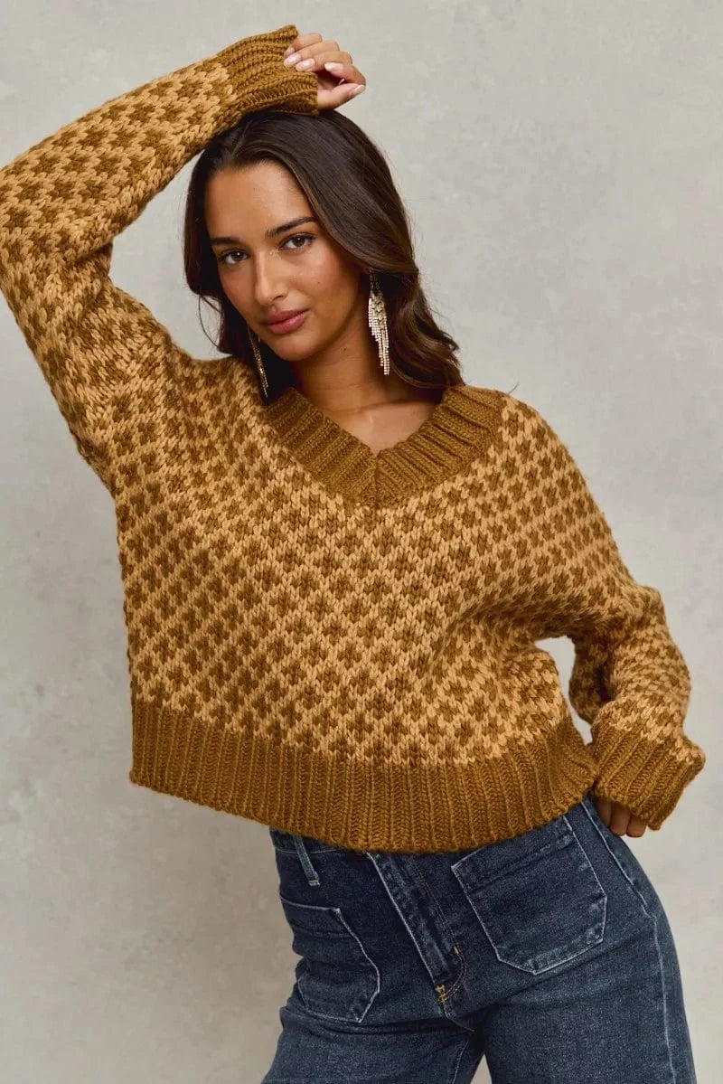 SO ME Knit Tops SO ME Color Block Textured Christmas Sweater V Neck Top