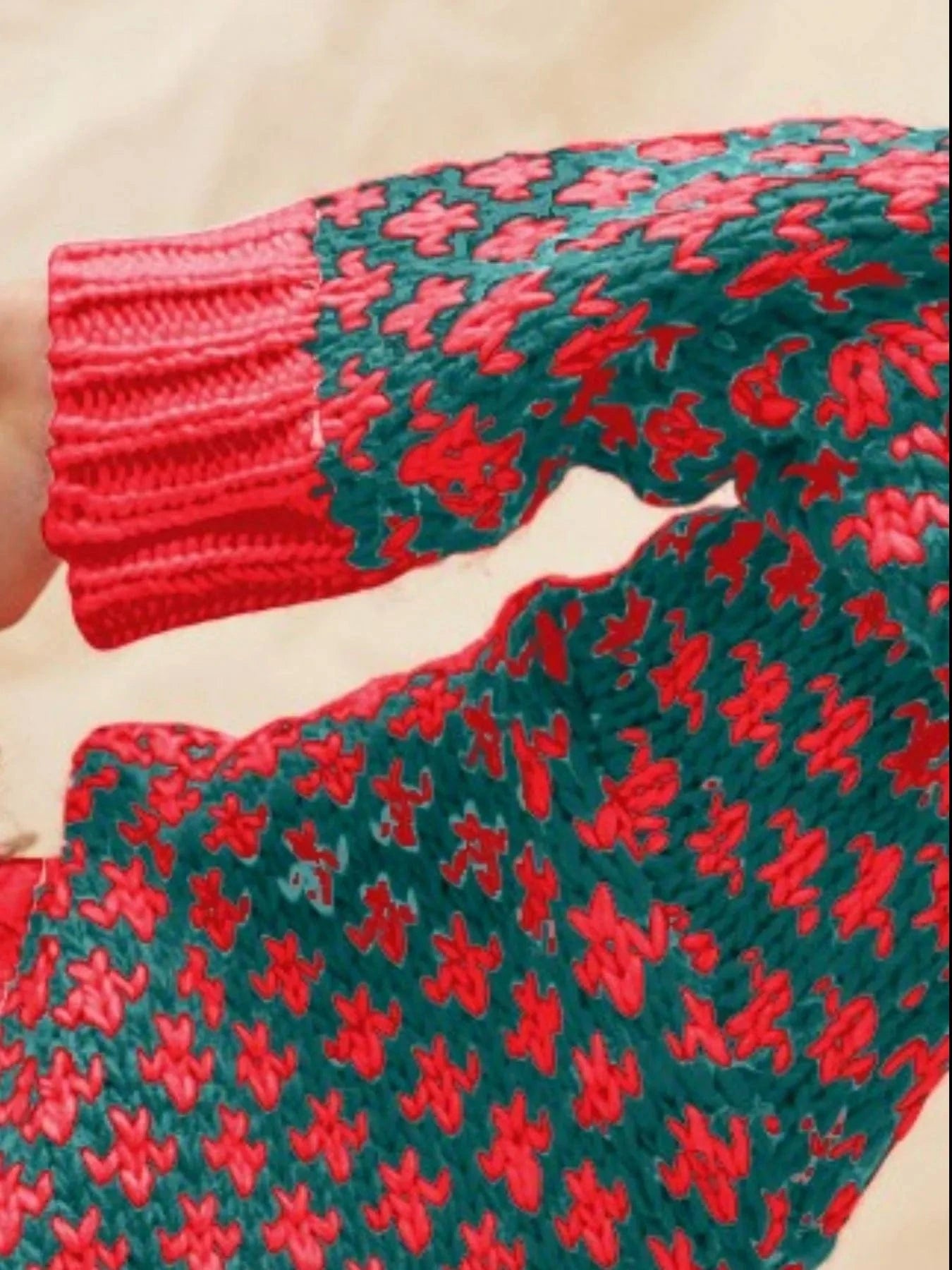 SO ME Knit Tops SO ME Color Block Textured Christmas Sweater V Neck Top