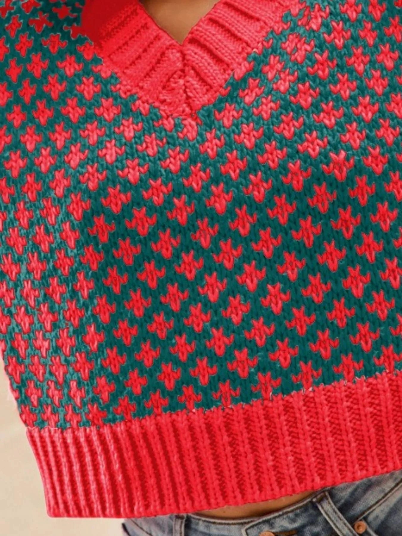 SO ME Knit Tops SO ME Color Block Textured Christmas Sweater V Neck Top
