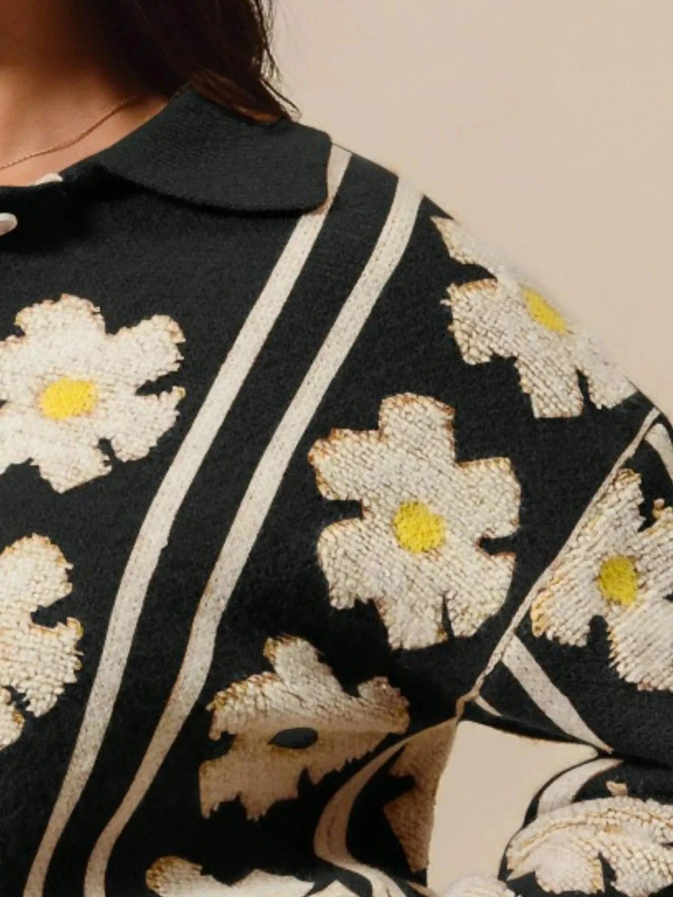 SO ME Knit Tops SO ME Floral Stripe Polo Collar Sweater