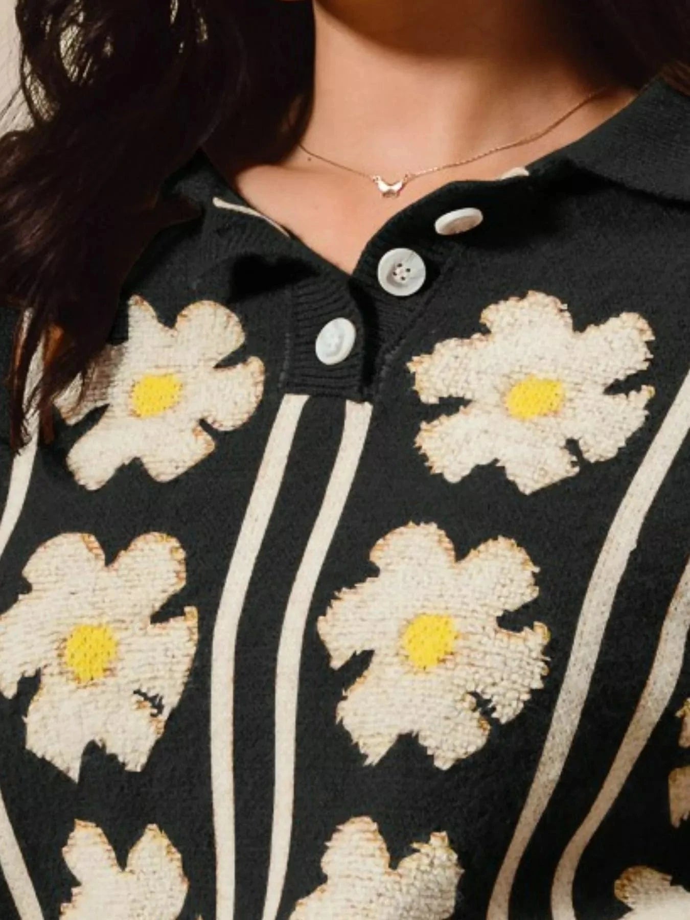 SO ME Knit Tops SO ME Floral Stripe Polo Collar Sweater
