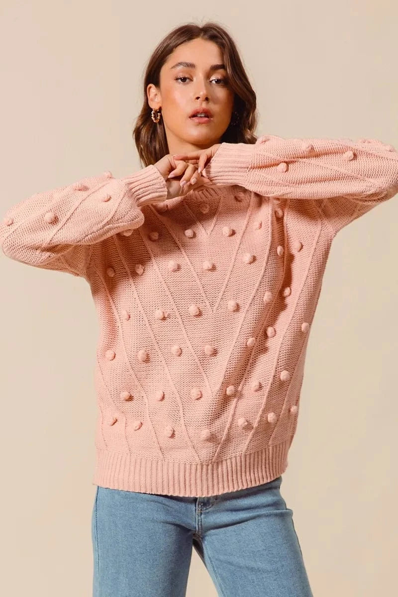 SO ME Knit Tops SO ME Pom Pom Textured Knit Sweater Top