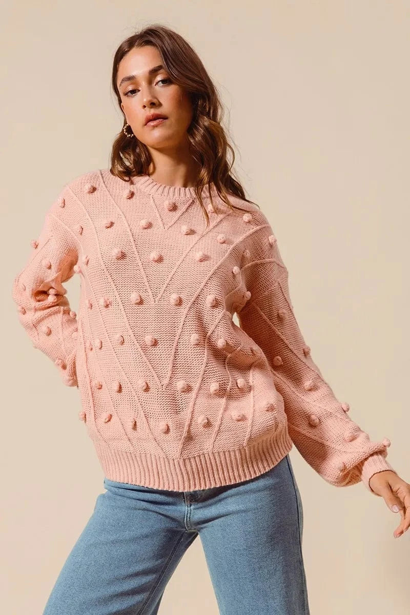 SO ME Knit Tops SO ME Pom Pom Textured Knit Sweater Top