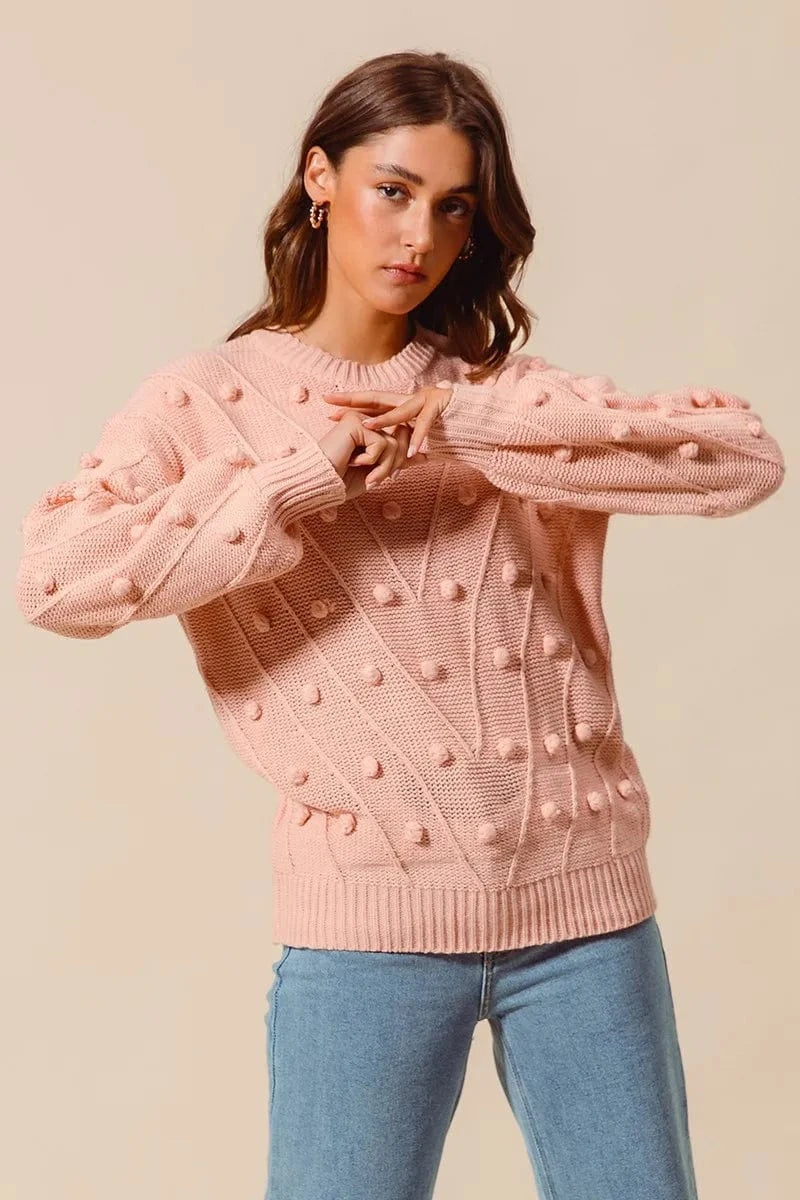 SO ME Knit Tops SO ME Pom Pom Textured Knit Sweater Top