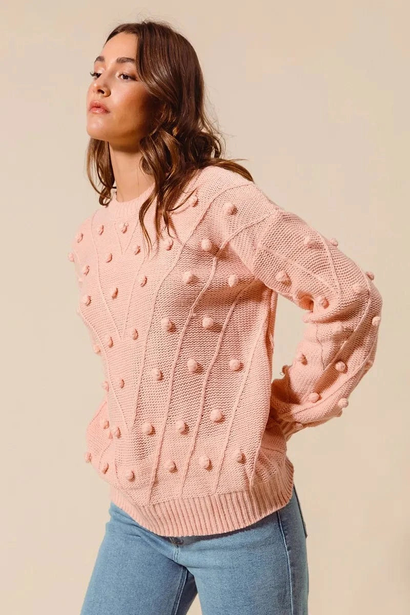 SO ME Knit Tops SO ME Pom Pom Textured Knit Sweater Top