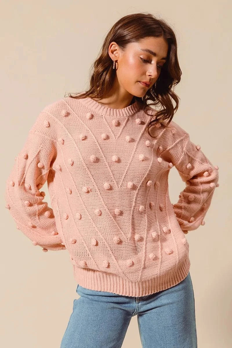 SO ME Knit Tops SO ME Pom Pom Textured Knit Sweater Top