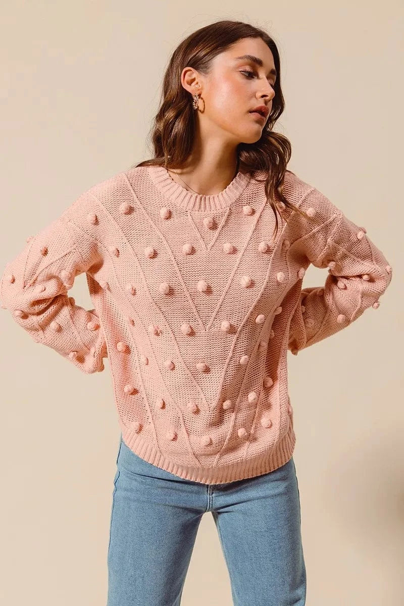 SO ME Knit Tops SO ME Pom Pom Textured Knit Sweater Top