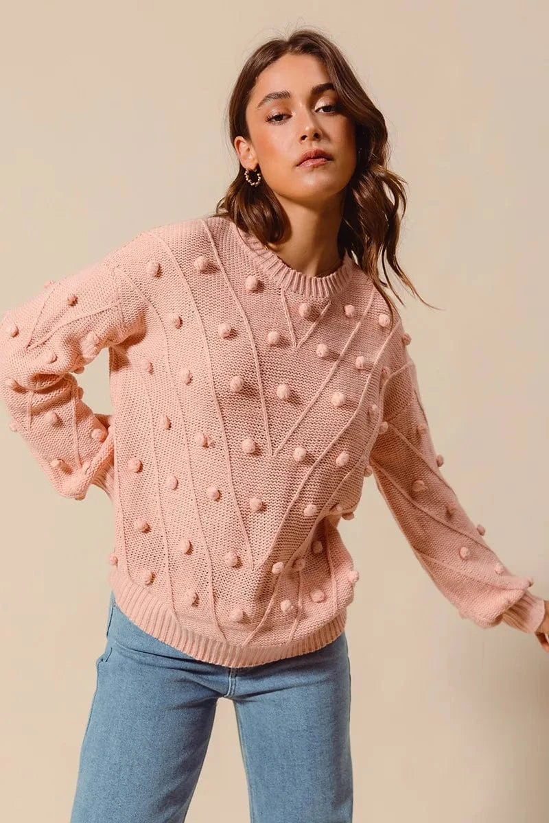 SO ME Knit Tops SO ME Pom Pom Textured Knit Sweater Top