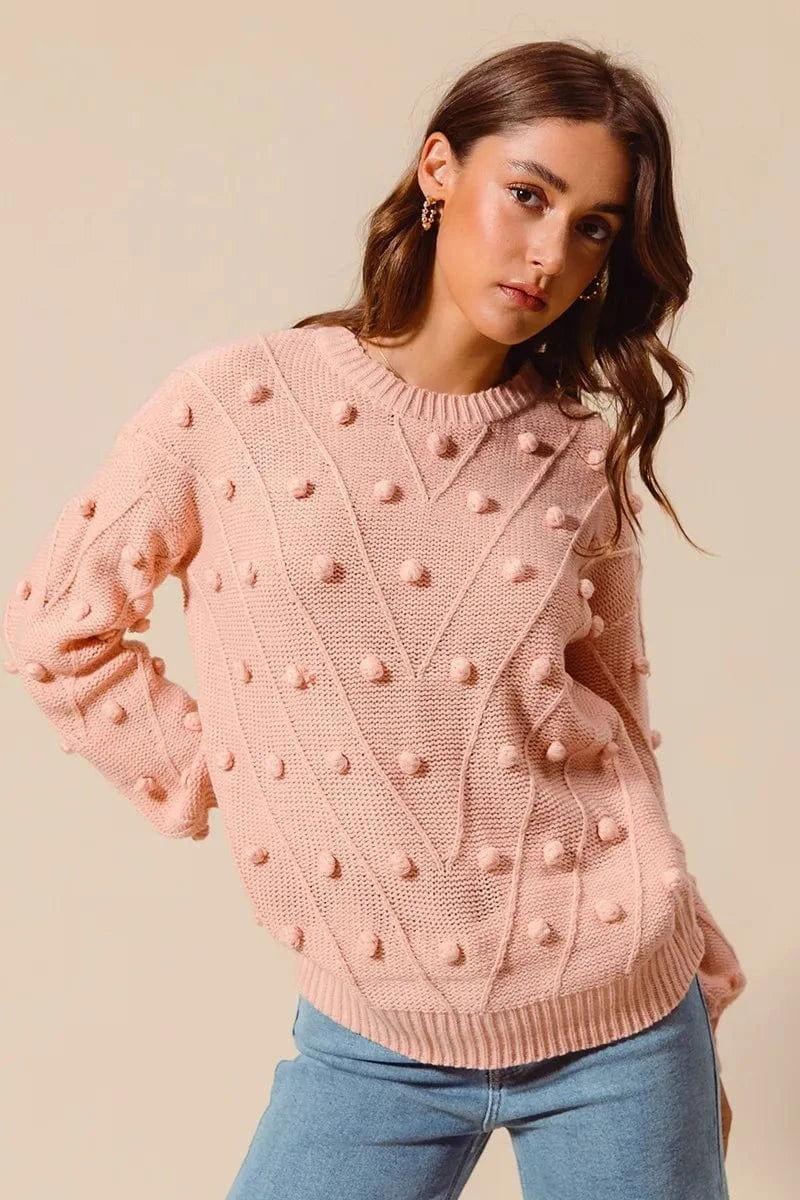 SO ME Knit Tops SO ME Pom Pom Textured Knit Sweater Top