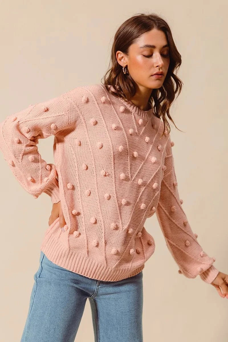 SO ME Knit Tops SO ME Pom Pom Textured Knit Sweater Top