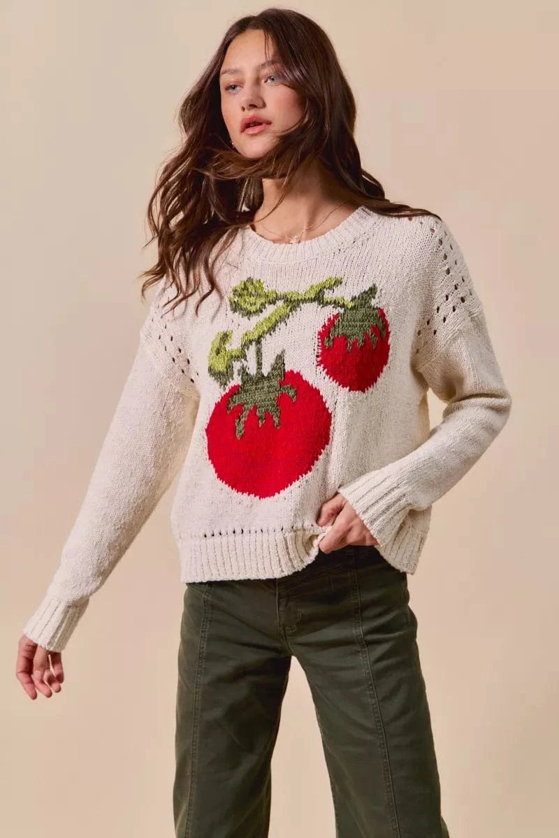 SO ME Knit Tops SO ME Vegetable Round Neck Long Sleeve Sweater