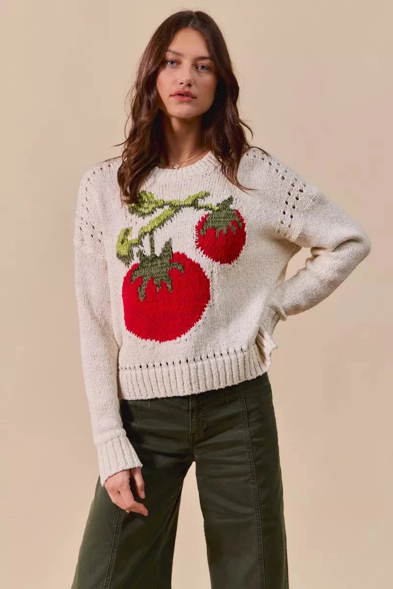 SO ME Knit Tops SO ME Vegetable Round Neck Long Sleeve Sweater