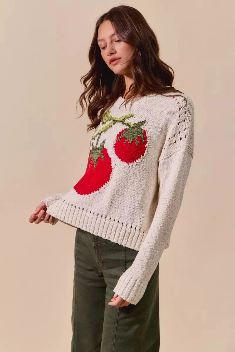 SO ME Knit Tops SO ME Vegetable Round Neck Long Sleeve Sweater