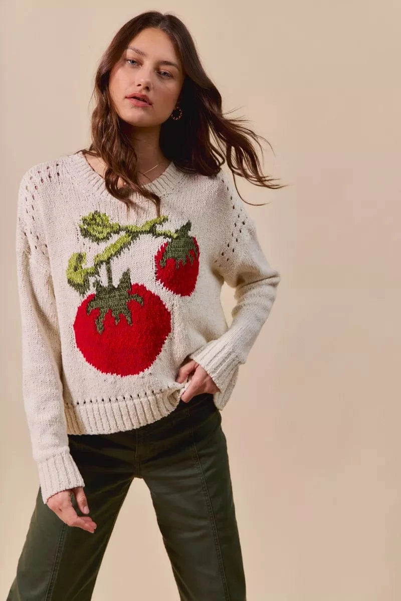 SO ME Knit Tops SO ME Vegetable Round Neck Long Sleeve Sweater