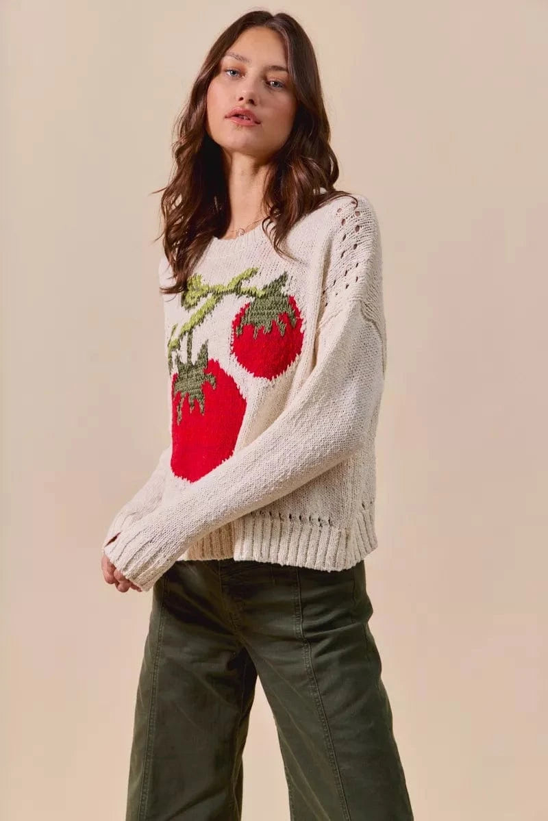 SO ME Knit Tops SO ME Vegetable Round Neck Long Sleeve Sweater