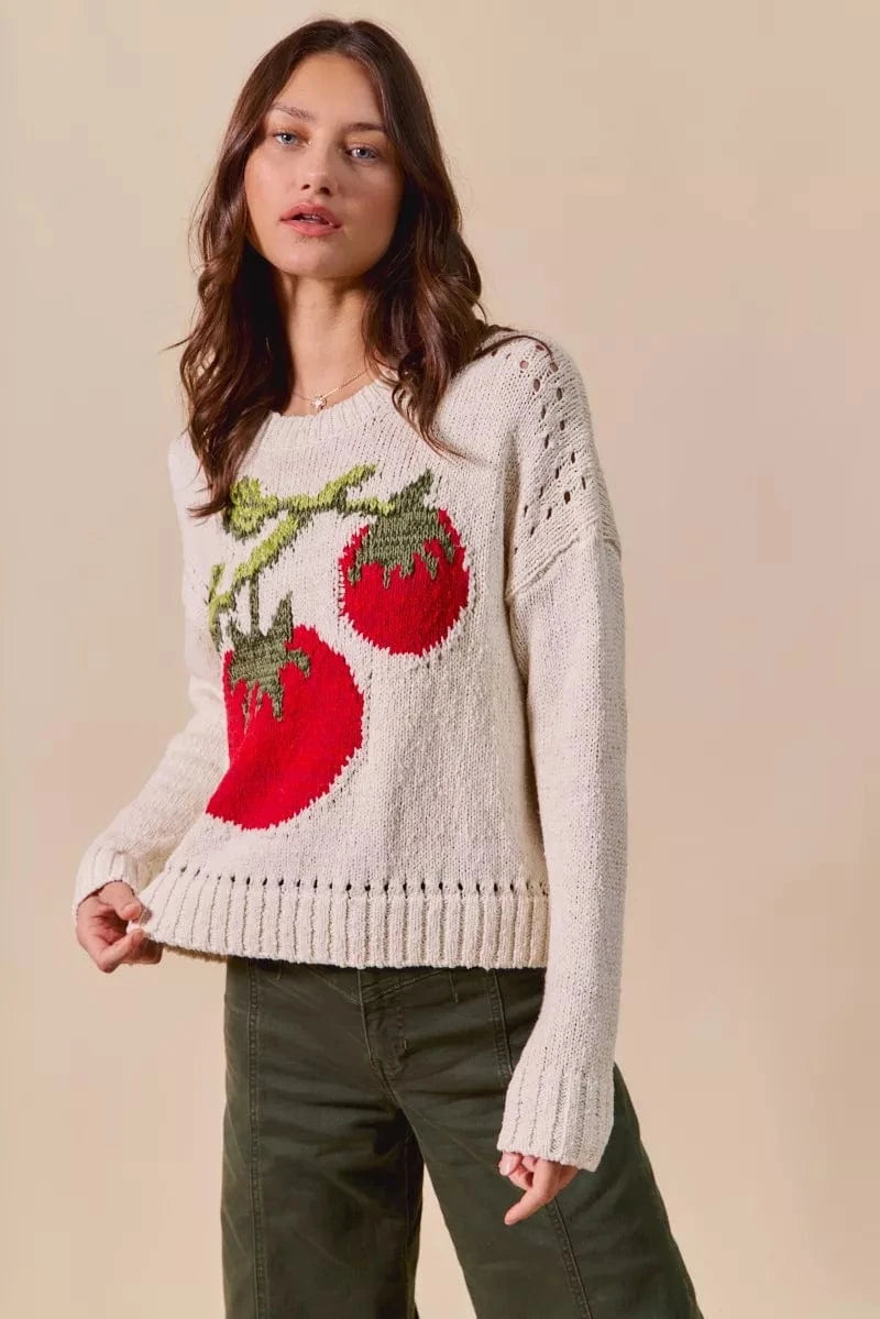 SO ME Knit Tops SO ME Vegetable Round Neck Long Sleeve Sweater