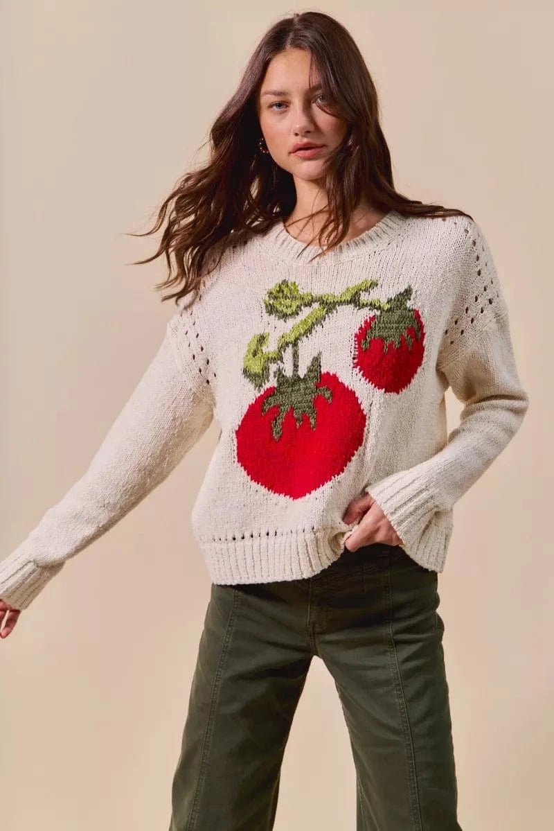 SO ME Knit Tops SO ME Vegetable Round Neck Long Sleeve Sweater