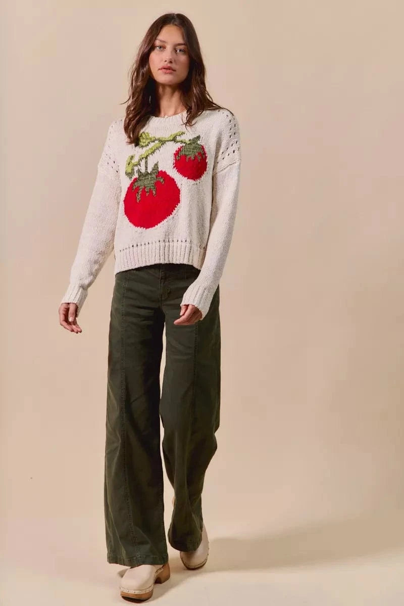 SO ME Knit Tops SO ME Vegetable Round Neck Long Sleeve Sweater