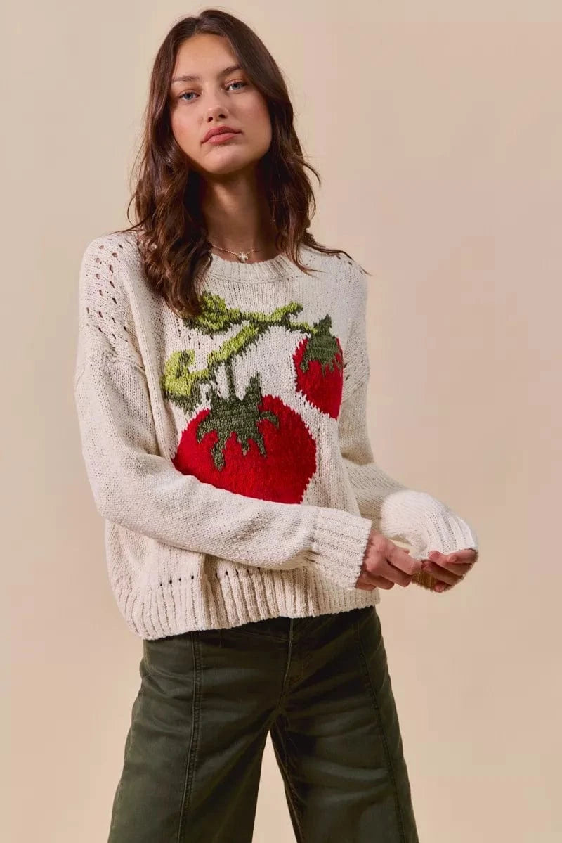 SO ME Knit Tops SO ME Vegetable Round Neck Long Sleeve Sweater
