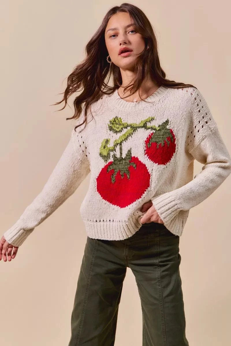 SO ME Knit Tops SO ME Vegetable Round Neck Long Sleeve Sweater