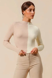 SO ME Knit Tops TAUPE/IVORY / S SO ME Color Block Fitted Crop Sweater Top