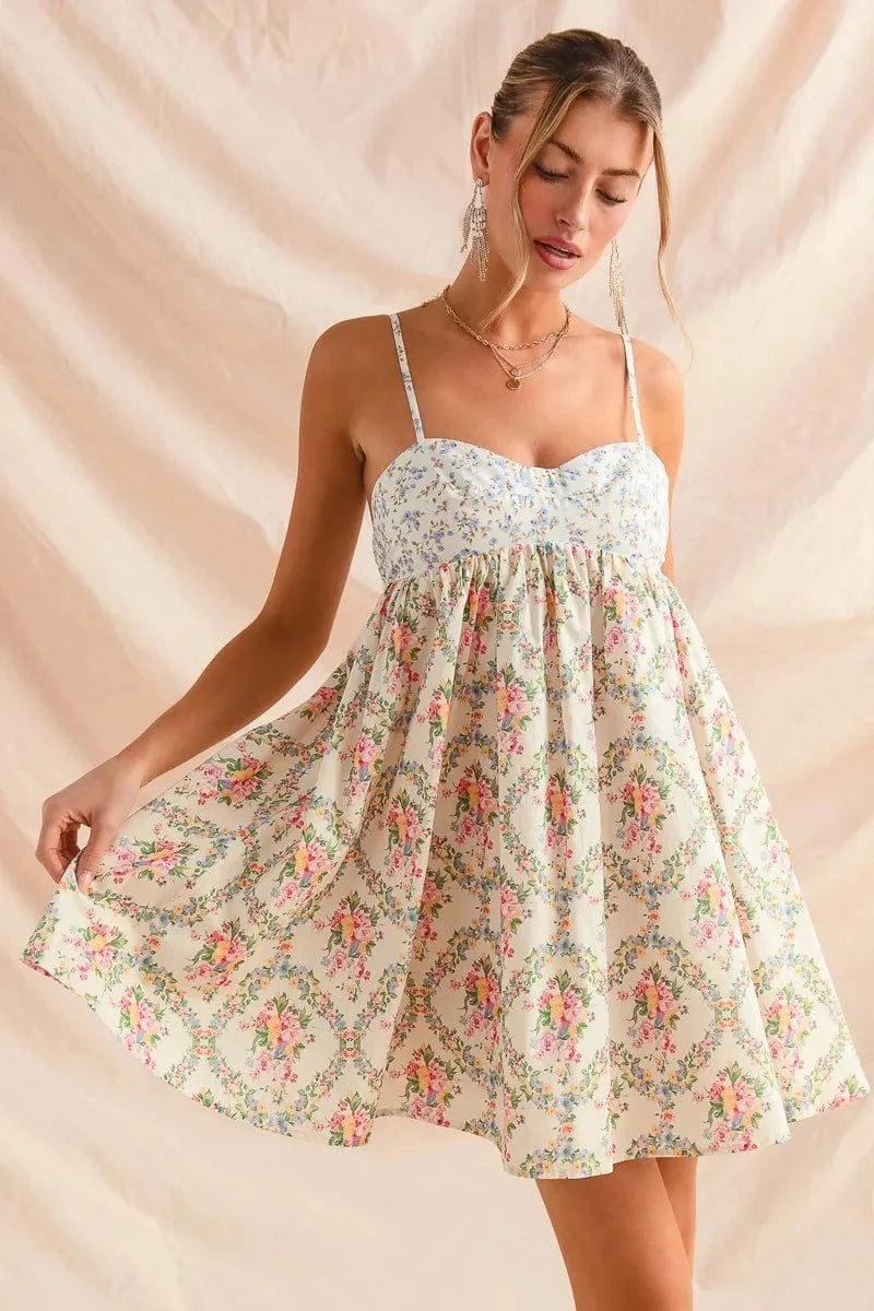 SO ME Mini Dresses SO ME Mixed Floral Print Sleeveless Mini Dress