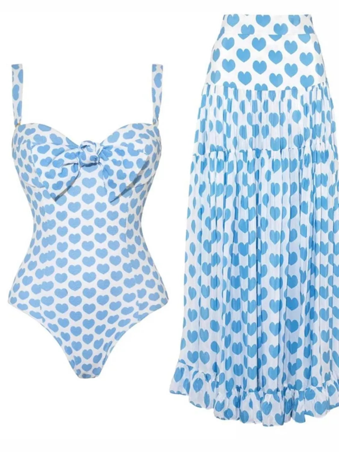 SO ME Printed One-Piece Swimwear and Skirt Set