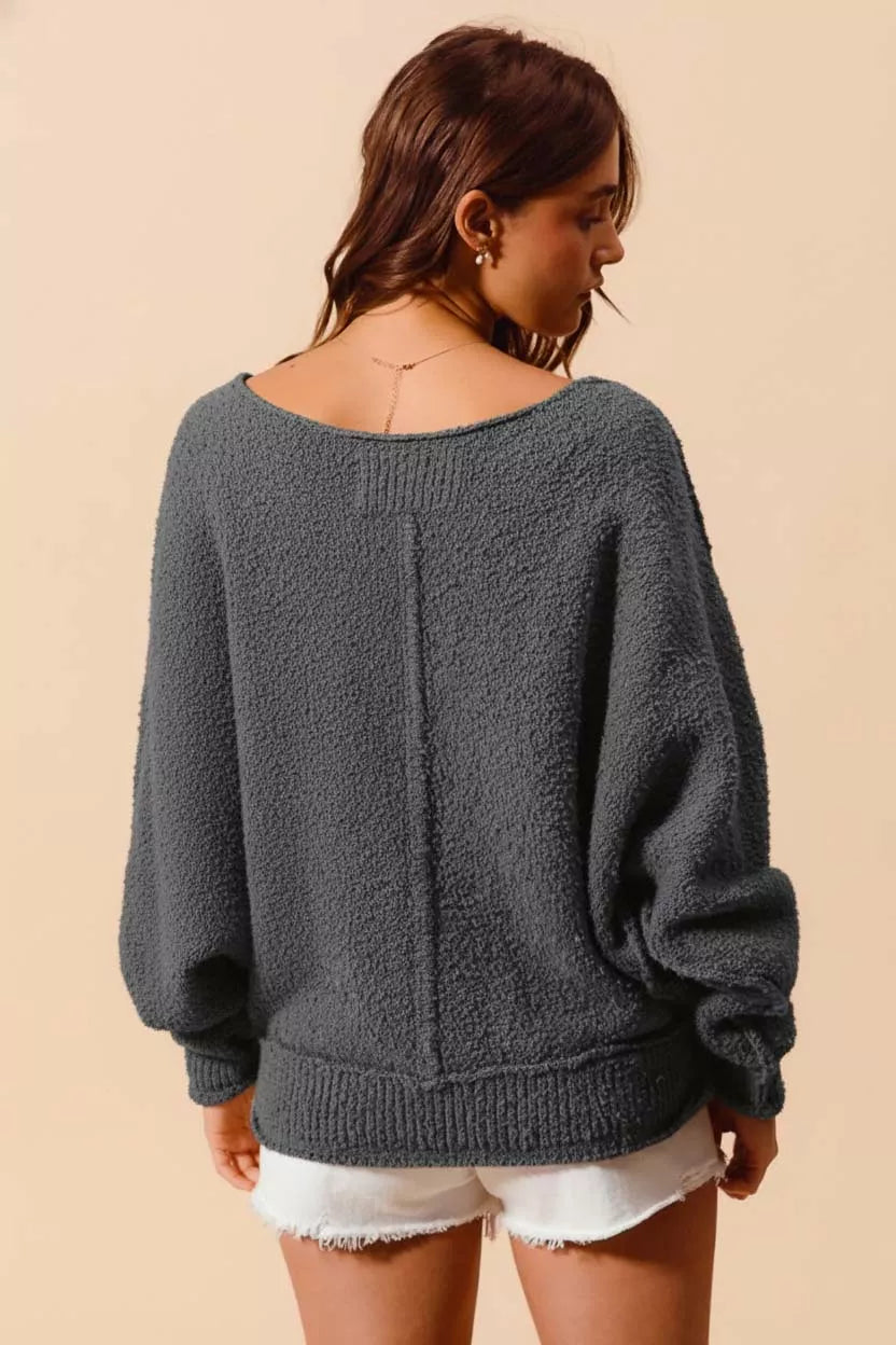 SO ME SO ME Loose Fit Exposed Seam Slouchy Boucle Sweater