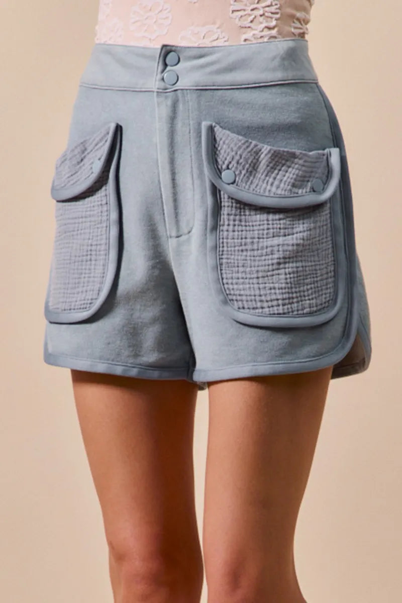 SO ME SO ME Mineral Washed Terry High Rise Cargo Shorts