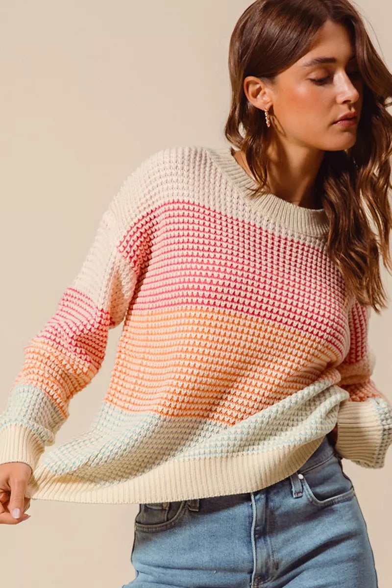 SO ME SO ME Multi Color Block Long Sleeve Sweater