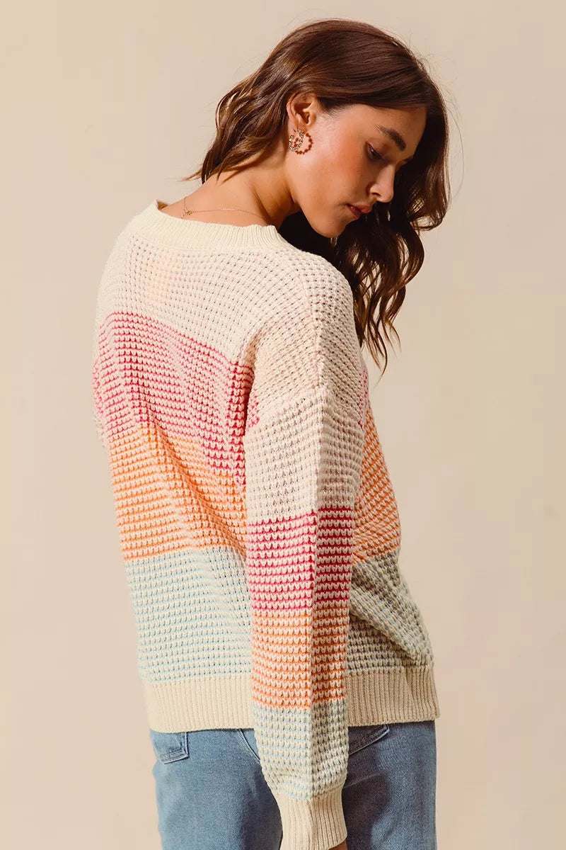 SO ME SO ME Multi Color Block Long Sleeve Sweater