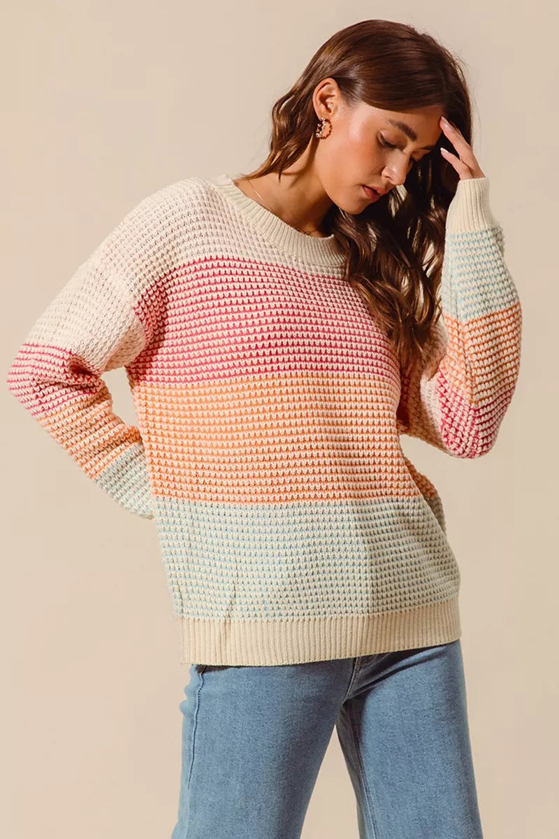 SO ME SO ME Multi Color Block Long Sleeve Sweater